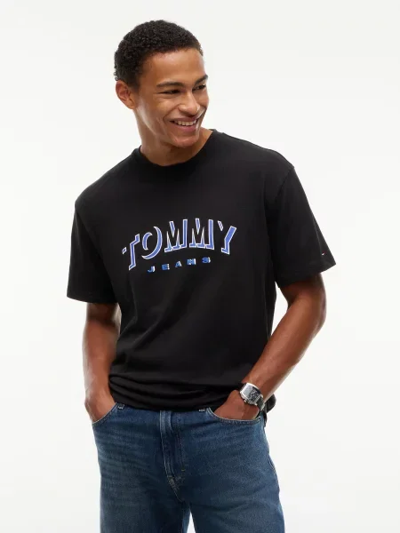 Tommy Jeans Tričko DNA modrofialová / čierna biela