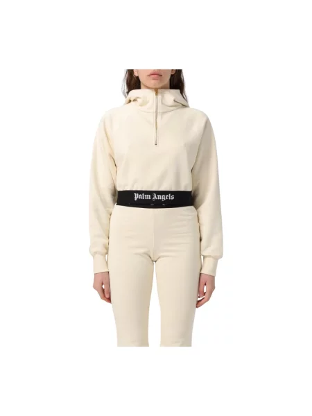 Lniana bluza z kapturem Palm Angels z kapturem o krotszym kroju biała