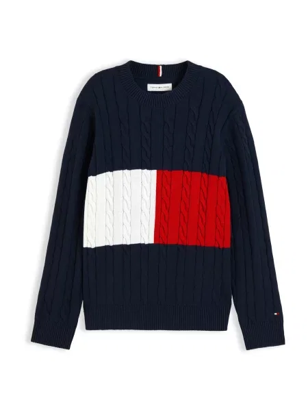 TOMMY HILFIGER Pulover Essential bleumarin / roșu alb