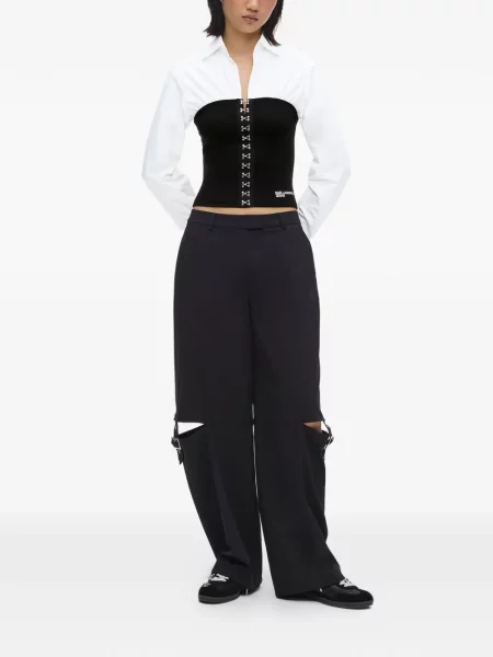 Μπλούζα Karl Lagerfeld Jeans ραβδωτό μεταξωτό ύφασμα λευκό