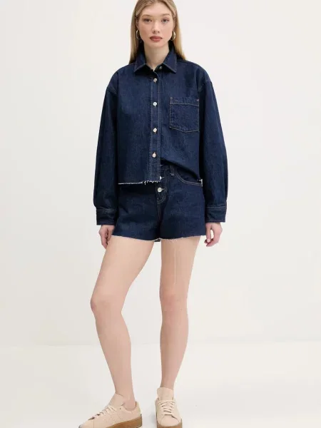 Tommy Jeans szorty jeansowe granatowy gładkie high waist