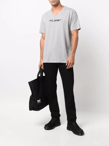 Raštuotas marškinėliai Philipp Plein v formos iškirpte pilka
