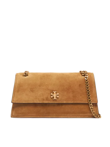 Tory Burch Дамска чанта Kira Turnlock Suede Shoulder Bag кафяв