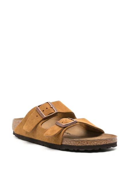Sandale Birkenstock din piele de căprioară fără toc maro
