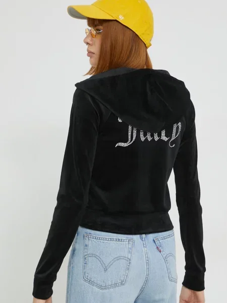 Mikina Juicy Couture s kapucí s aplikací černá