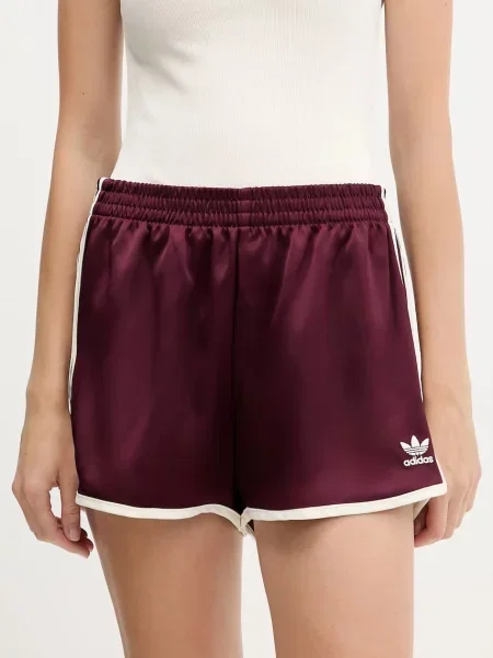Къс панталон adidas Originals с изчистен дизайн с висока талия бордо