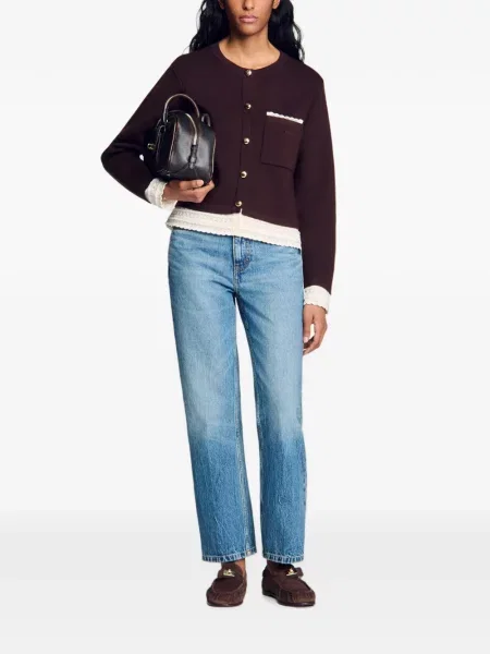 Cardigan Sandro cu broderie maro