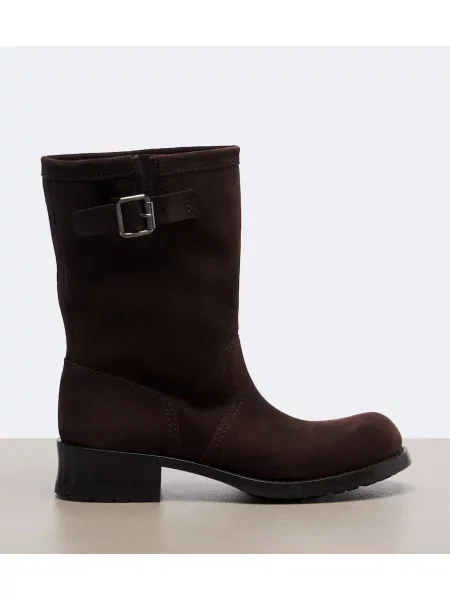 Botine Prada din piele de căprioară maro