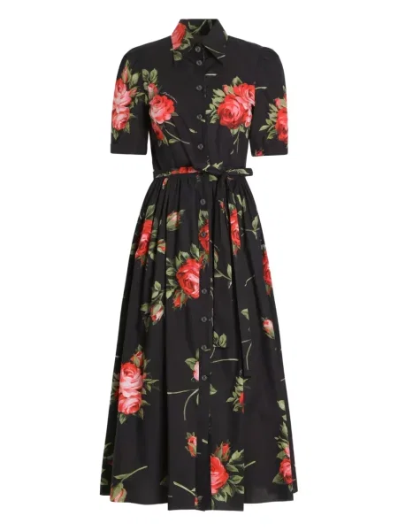 Rochie midi Dolce & Gabbana cu model floral cu imagine până la genunchi negru