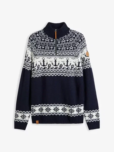 Sweter w norweski wzór o kroju regular fit niebieski