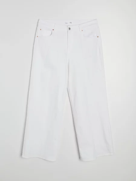 Wide leg джинси з ефектом прання Plus size білий