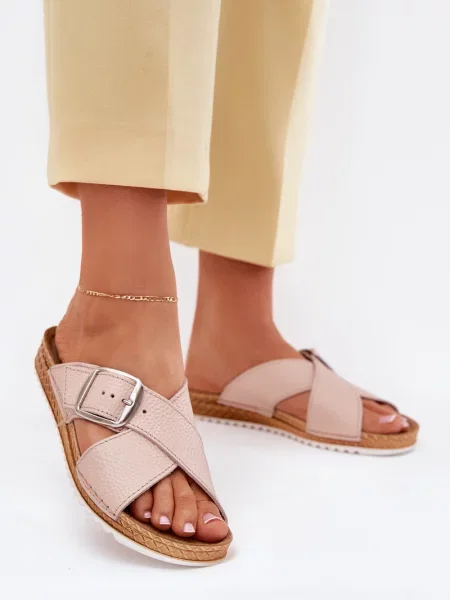 Usnjene copati Inblu z zaponko roza