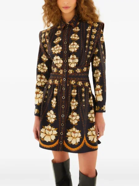 Sukienka mini Farm Rio w kwiatki z nadrukiem garniturowa czarna