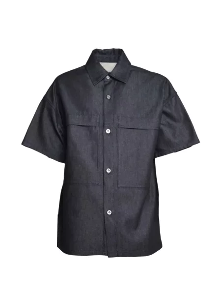 Krátká košile Jil Sander s kapsami na rukávech modrá