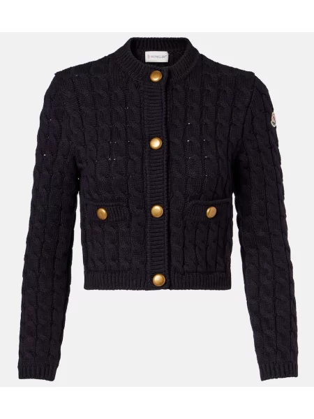 Dzianinowy kardigan Moncler niebieski