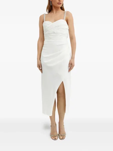 Rochie midi Self-portrait de cristal până la genunchi cu crăpătură alb