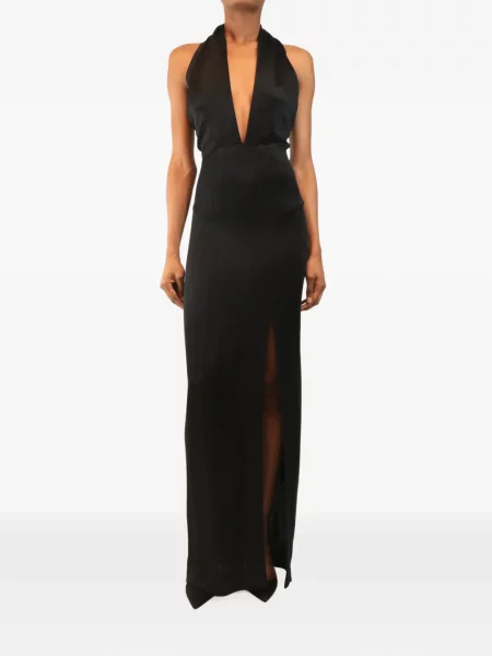 Rochie maxi Galvan London cu gât halter negru