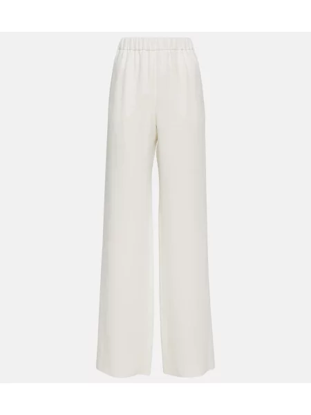 Pantaloni Valentino cu talie înaltă de mătase alb