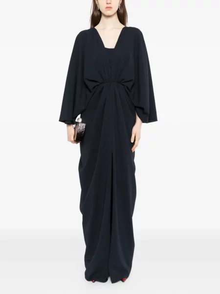 Rochie maxi Amsale cu decolteu în V drapată albastru