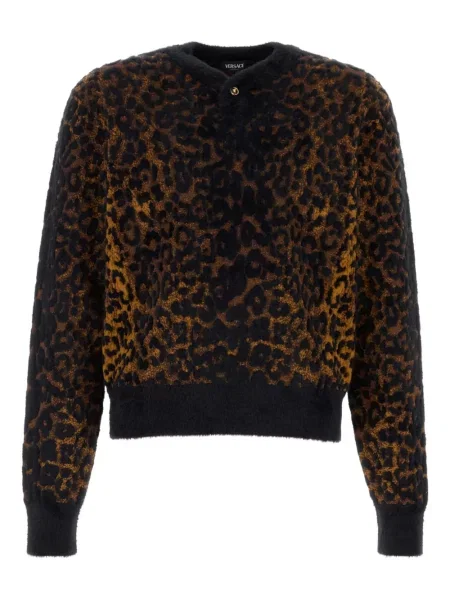 Pulover Versace cu model leopard din jacard auriu