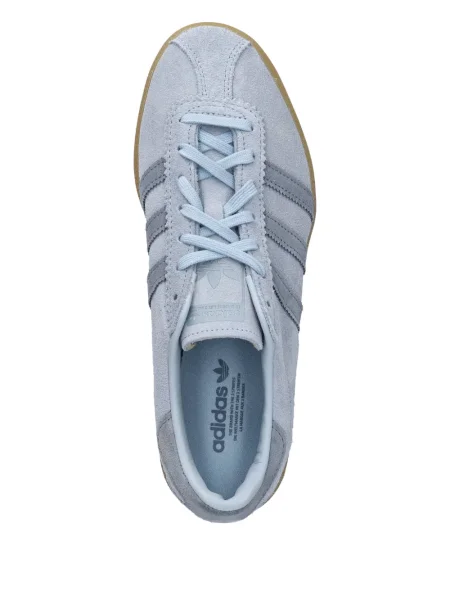 Geacă parka Adidas cu dungi cu glugă cu șireturi albastru