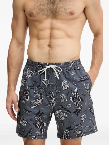Slip de baie Hurley cu imagine cu cordon gri