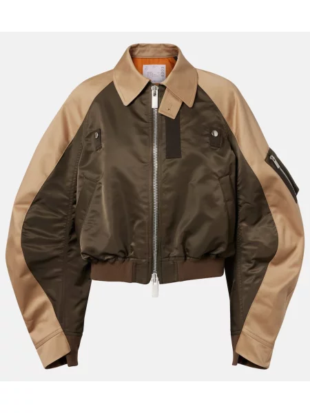 Сhinosy Sacai z twillu o krotszym kroju zielone