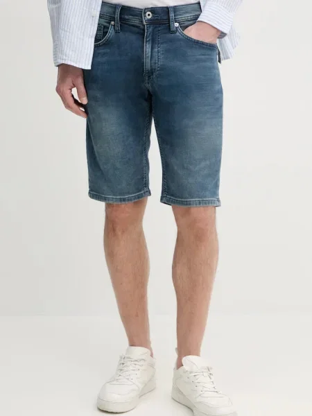 Дънков къс панталон Pepe Jeans SLIM GYMDIGO SHORT TRACK тъмносиньо синьо