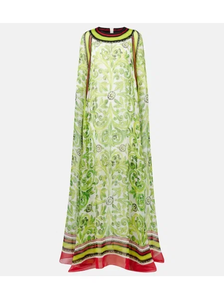 Rochie maxi Dolce&gabbana de mătase cu imagine de costum verde