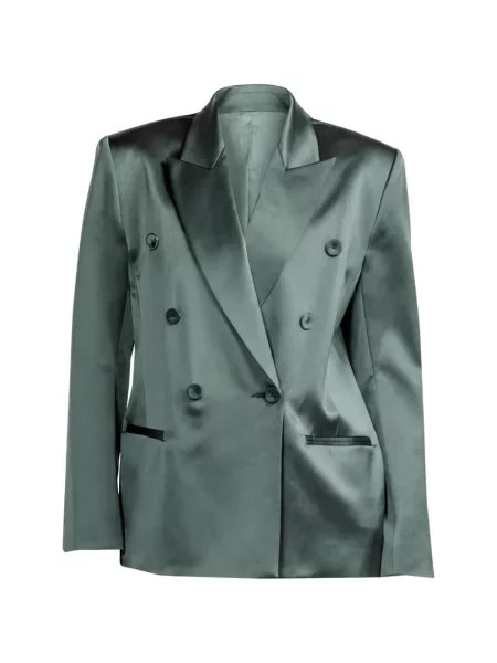 Sacou The Sei din satin cu două rânduri de nasturi verde