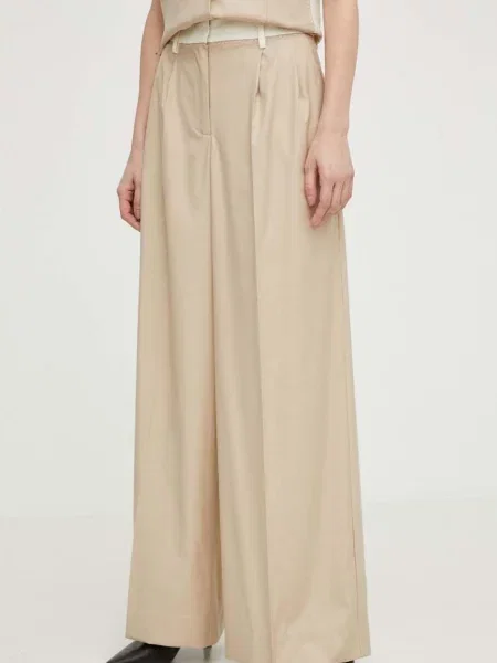 Remain pantaloni din lana drept high waist bej