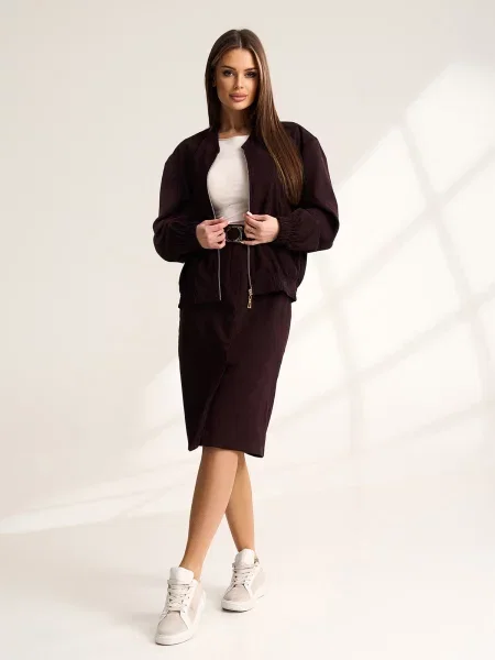 Спідниця міді ISSA Plus темно-коричневий вельвет коричнева