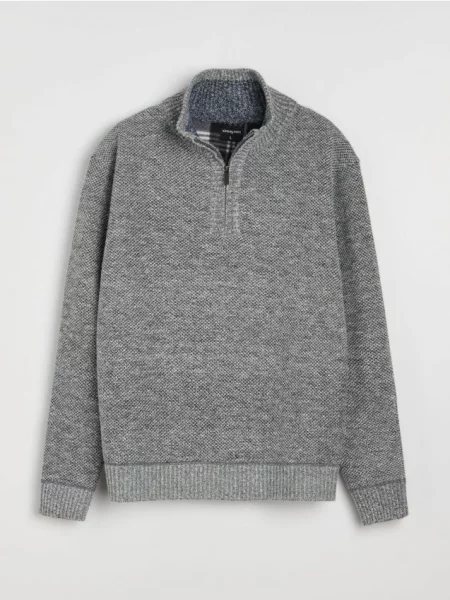 Sinsay Svetr half-zip se stojáčkem šedá