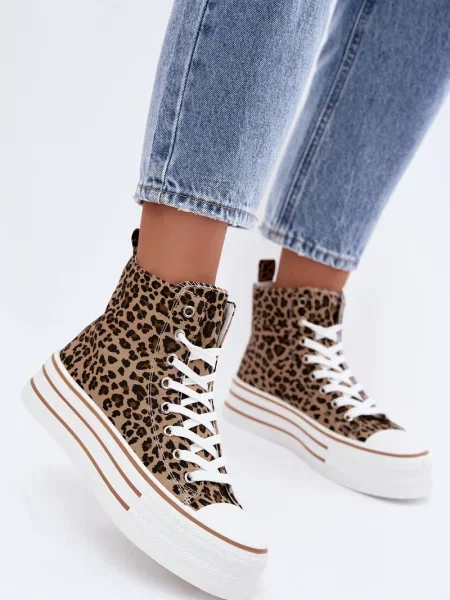 Top Boto cu platformă cu model leopard negru