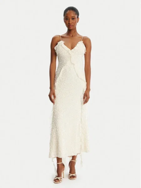 BARDOT Коктейлна рокля Marsella Ruffle Екрю бежово