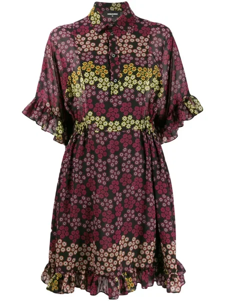Rochie tip cămașă Dsquared2 cu model floral cu imagine negru