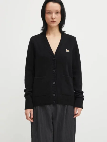 Maison Kitsuné Μάλλινη ζακέτα Baby Fox Lambswool Boxy μαύρο