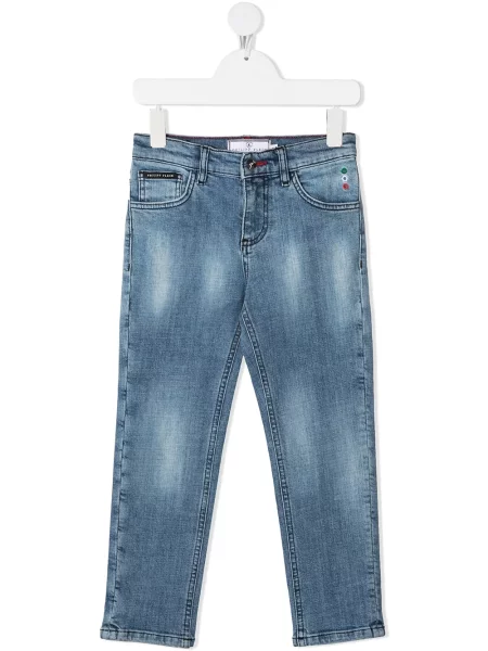 Jeansy straight leg dziecięce Philipp Plein niebieskie