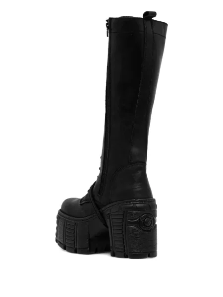 Botine New Rock cu șireturi cu platformă din dantelă negru