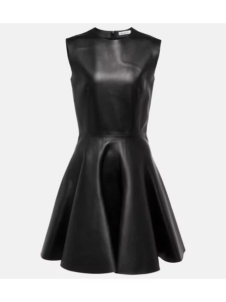 Usnjeni usnjena obleka Alaia črna