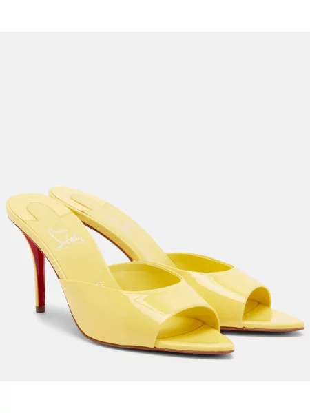 Papuci tip mules Christian Louboutin din piele de lac galben