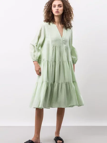 Льняна сукня Ivy Oak mini розкльошена зелений