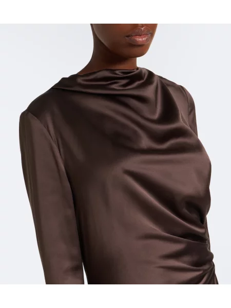 Rochie midi Loulou De Saison din satin drapată maro