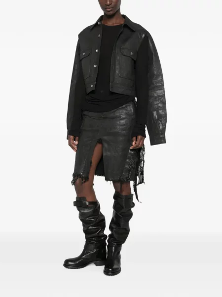 Дънкова пола Rick Owens Drkshdw с протрити краища черно