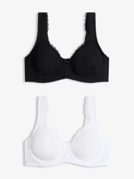 Biustonosz typu T-shirt optycznie zmniejszający biust na fiszbinach z bawełny organicznej 2 szt. czarna