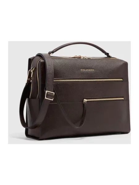 Torba na laptopa Piquadro skórzana brązowa