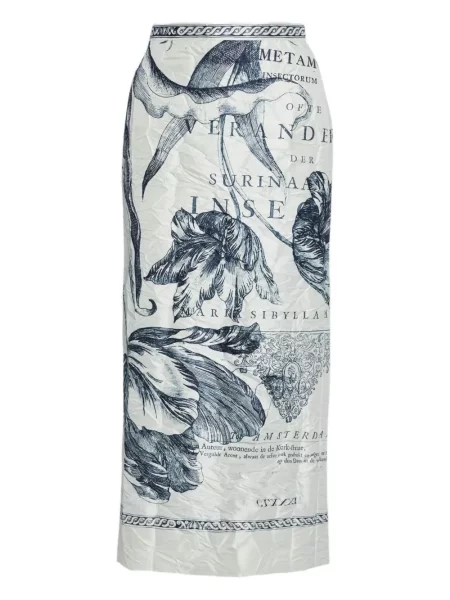 Fustă midi Erdem cu model floral cu imagine până la genunchi alb