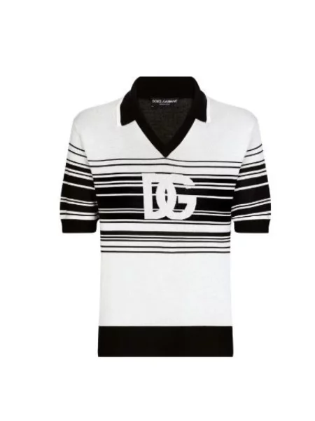 Polo Dolce And Gabbana żakardowe w paski białe