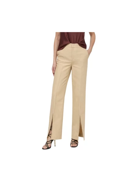 Twinset spodnie z domieszką lnu proste high waist beżowy