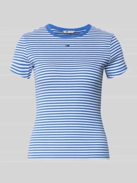T-shirt o kroju slim fit z mieszanki bawełny Tommy Jeans niebieska